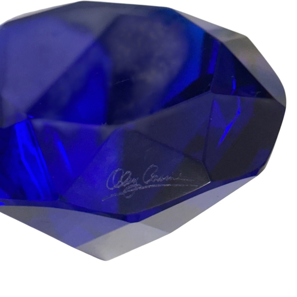 Oleg Cassini Cobalt Blue Crystal Diamond Faceted Paperweight Decor 3" vintage